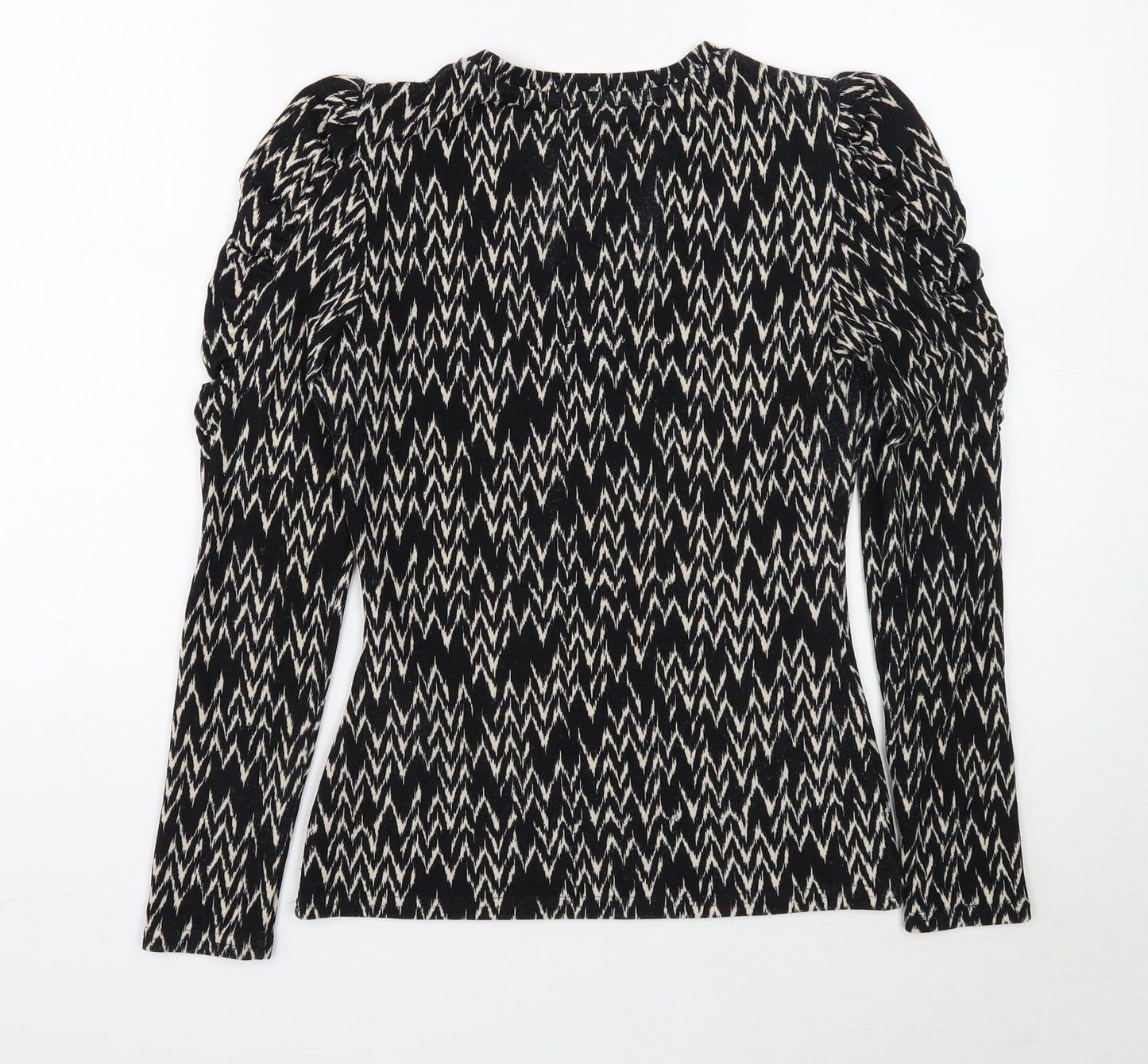 Warehouse Womens Black Scoop Neck Geometric Polyester Pullover Jumper Size 6 - Sleeve Ruching