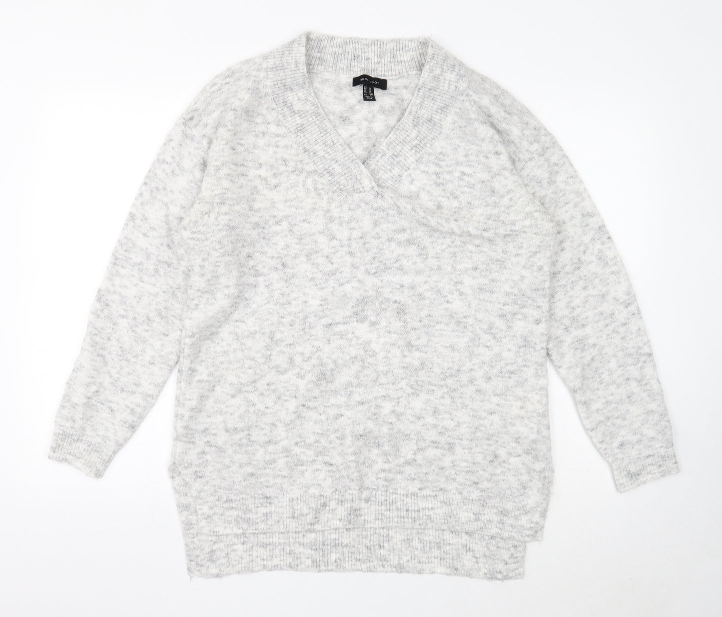 New Look Womens Grey V-Neck Polyester Pullover Jumper Size M