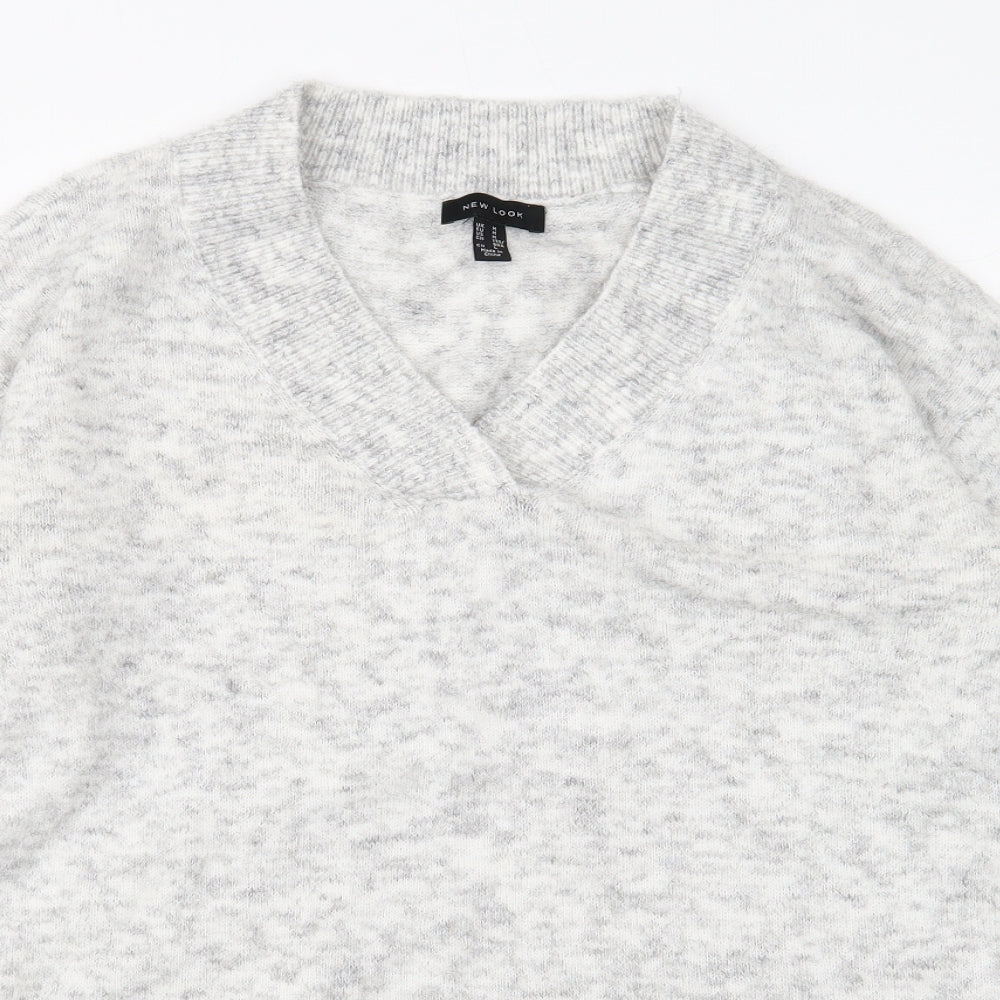 New Look Womens Grey V-Neck Polyester Pullover Jumper Size M