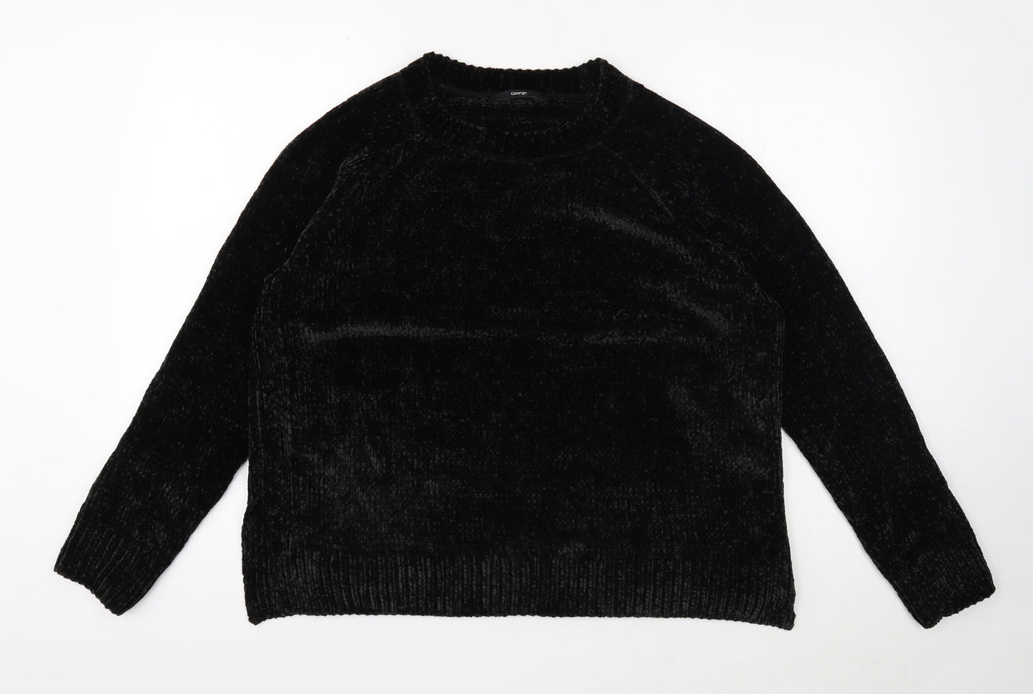 George Womens Black Scoop Neck Polyester Pullover Jumper Size 16 - Chenille