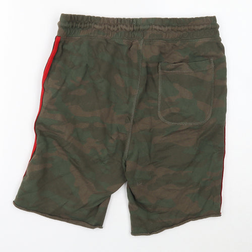 JACK & JONES Mens Green Camouflage Cotton Sweat Shorts Size M Regular Drawstring