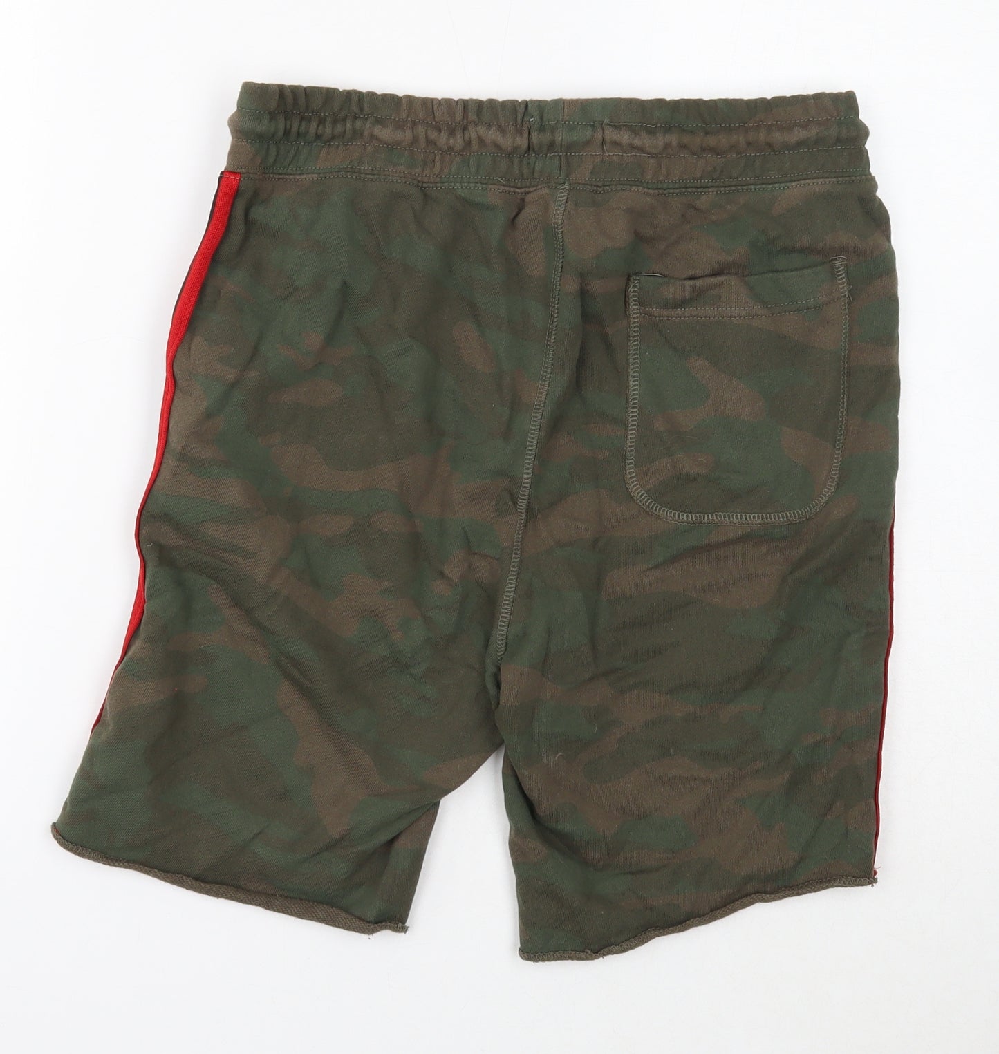 JACK & JONES Mens Green Camouflage Cotton Sweat Shorts Size M Regular Drawstring