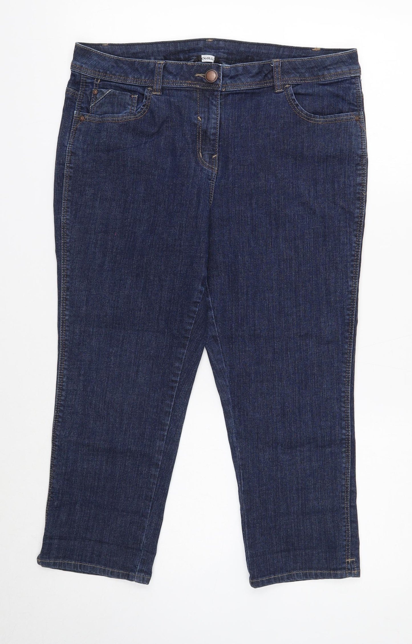 George Womens Blue Cotton Cropped Jeans Size 14 Regular Zip