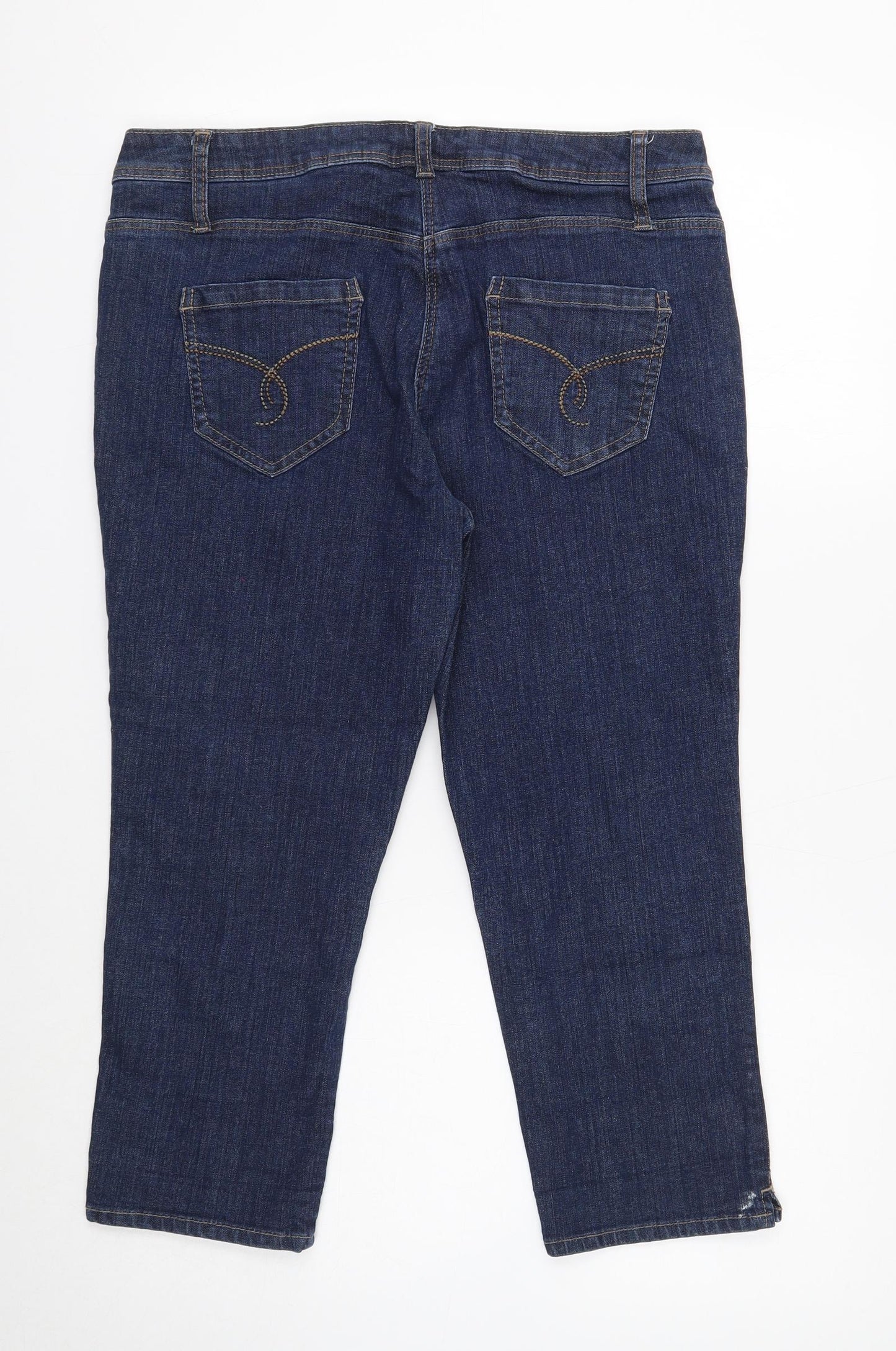 George Womens Blue Cotton Cropped Jeans Size 14 Regular Zip