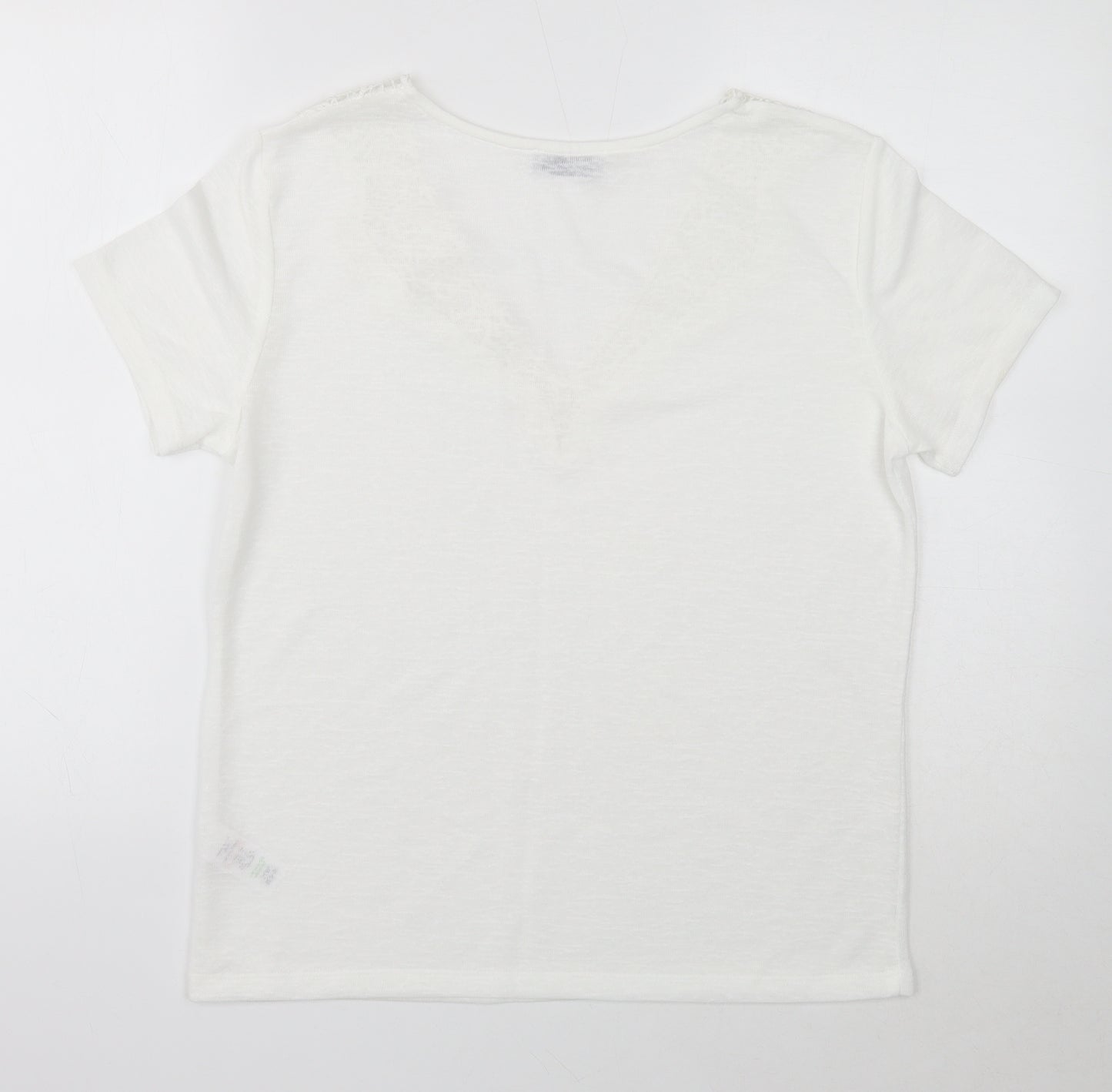 Papaya Womens White Polyester Basic T-Shirt Size 10 V-Neck - Lace Detail