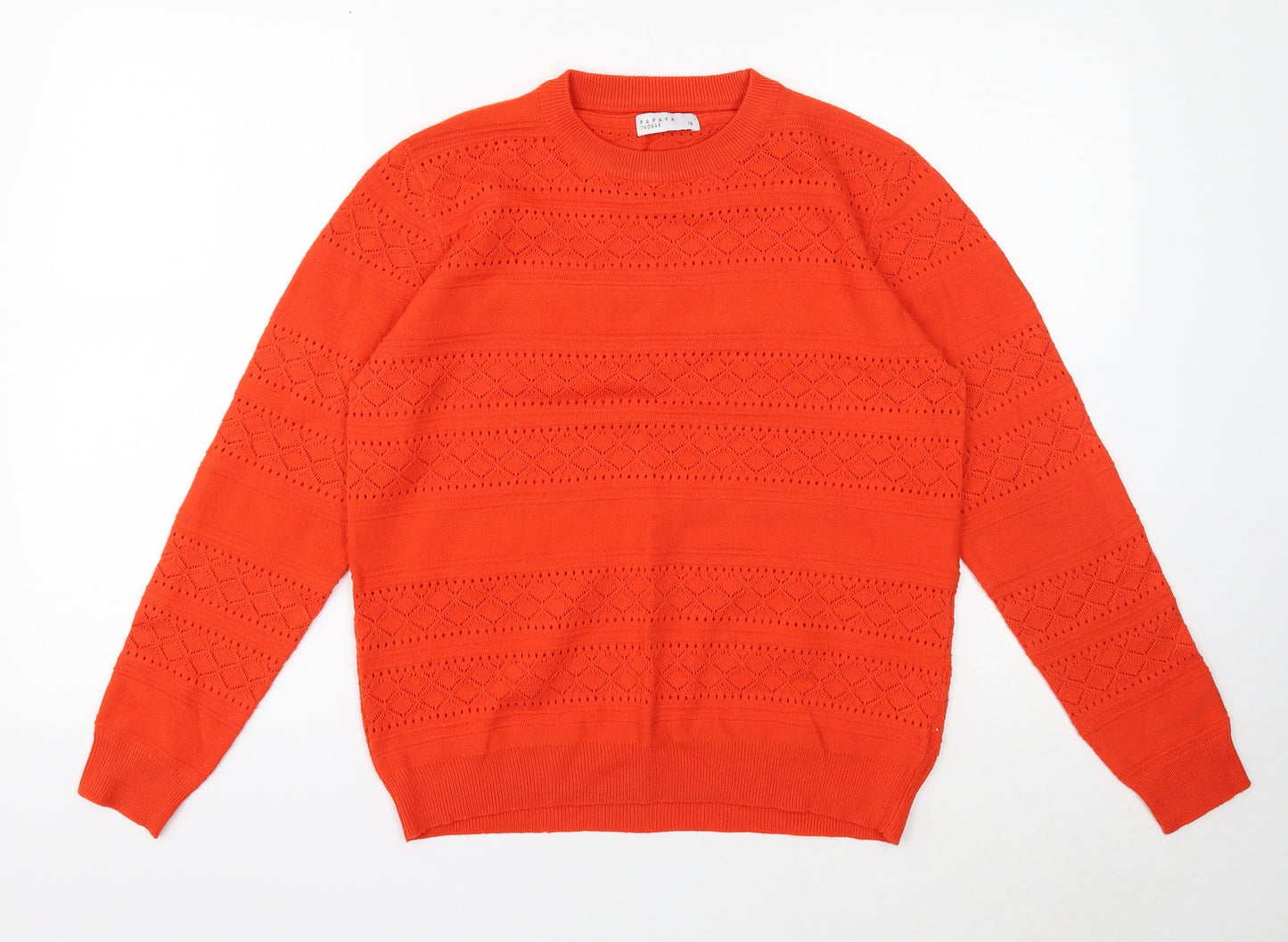 Papaya Womens Orange Round Neck Acrylic Pullover Jumper Size 14