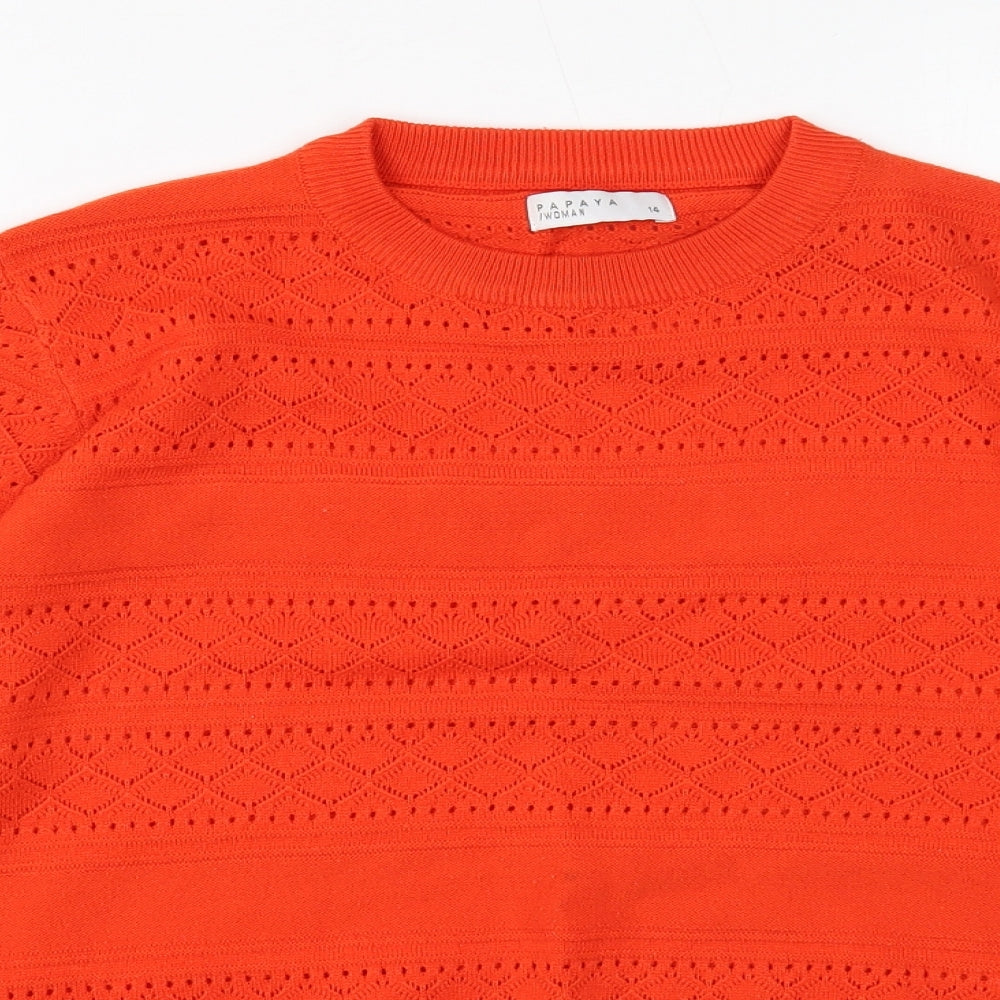 Papaya Womens Orange Round Neck Acrylic Pullover Jumper Size 14