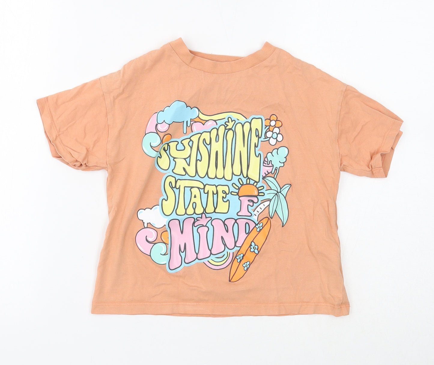 NEXT Girls Orange Cotton Basic T-Shirt Size 5 Years Round Neck Pullover - Sunshine State of Mind