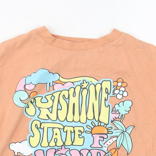 NEXT Girls Orange Cotton Basic T-Shirt Size 5 Years Round Neck Pullover - Sunshine State of Mind