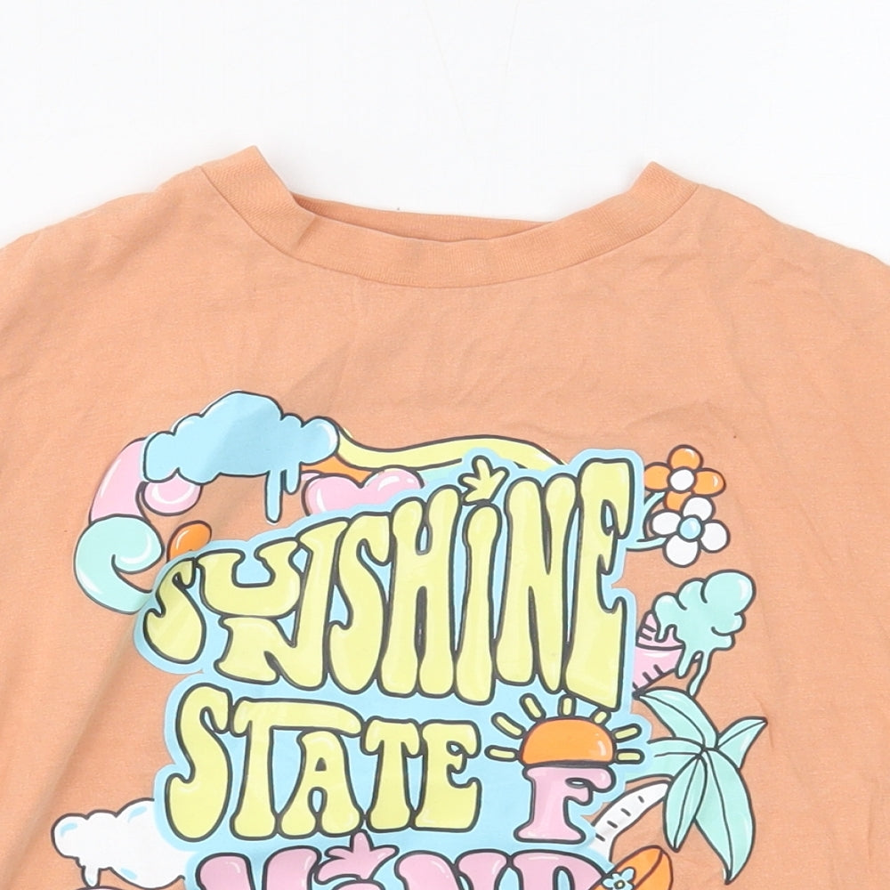 NEXT Girls Orange Cotton Basic T-Shirt Size 5 Years Round Neck Pullover - Sunshine State of Mind