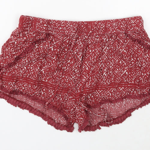 Ecote Womens Red Geometric Viscose Hot Pants Shorts Size M Regular Pull On