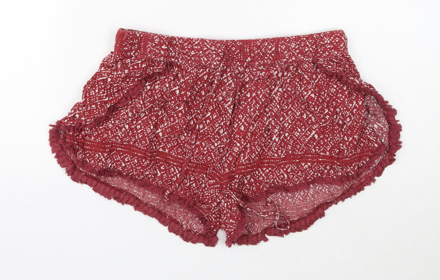 Ecote Womens Red Geometric Viscose Hot Pants Shorts Size M Regular Pull On