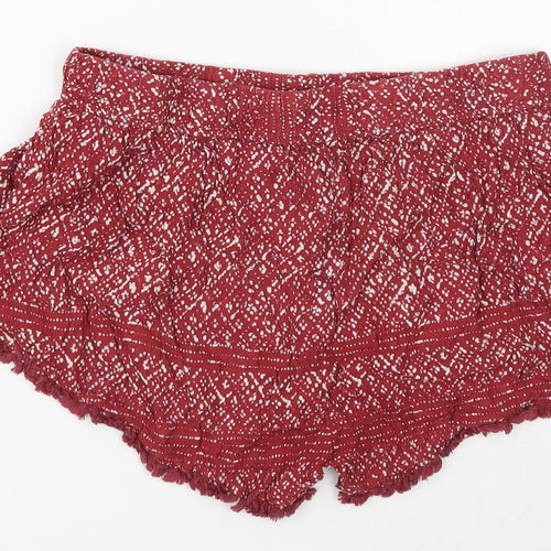 Ecote Womens Red Geometric Viscose Hot Pants Shorts Size M Regular Pull On