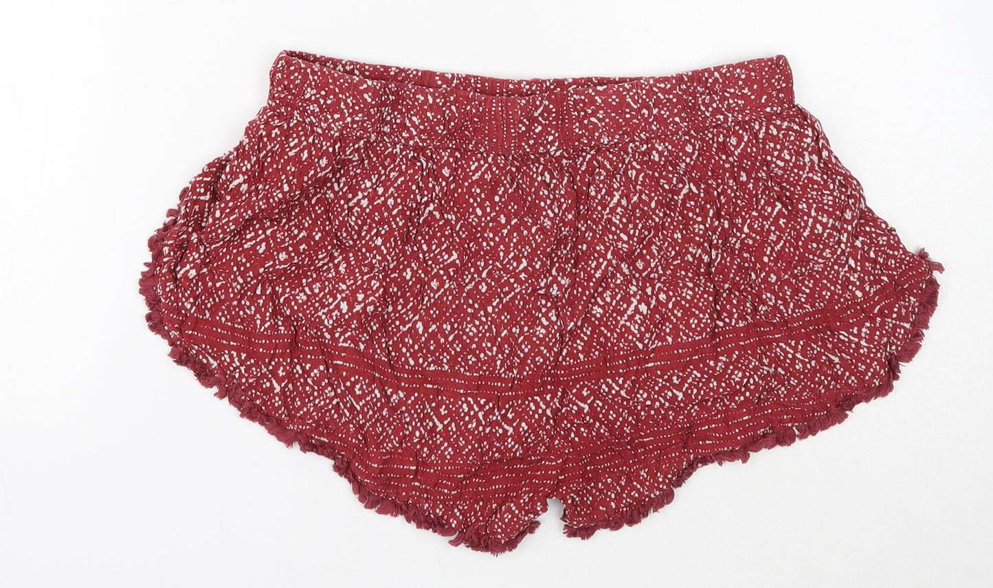 Ecote Womens Red Geometric Viscose Hot Pants Shorts Size M Regular Pull On