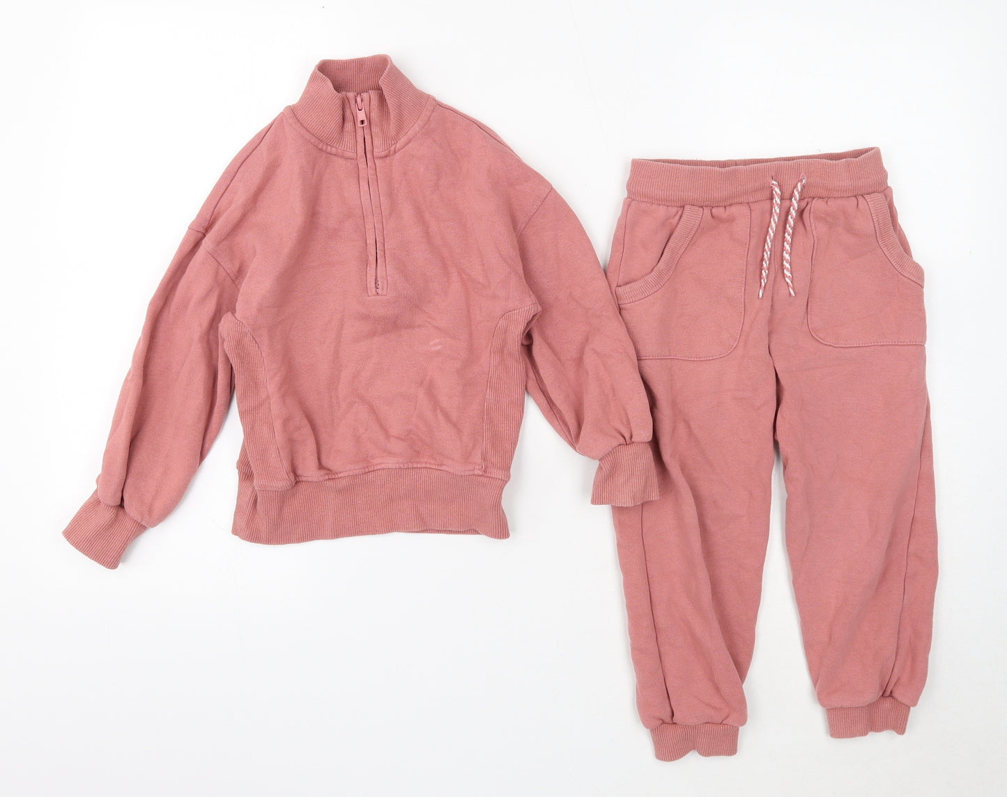 NEXT Girls Pink Cotton Pullover Sweatshirt Size 5 Years Zip - Sweatshirt and Jogger Set