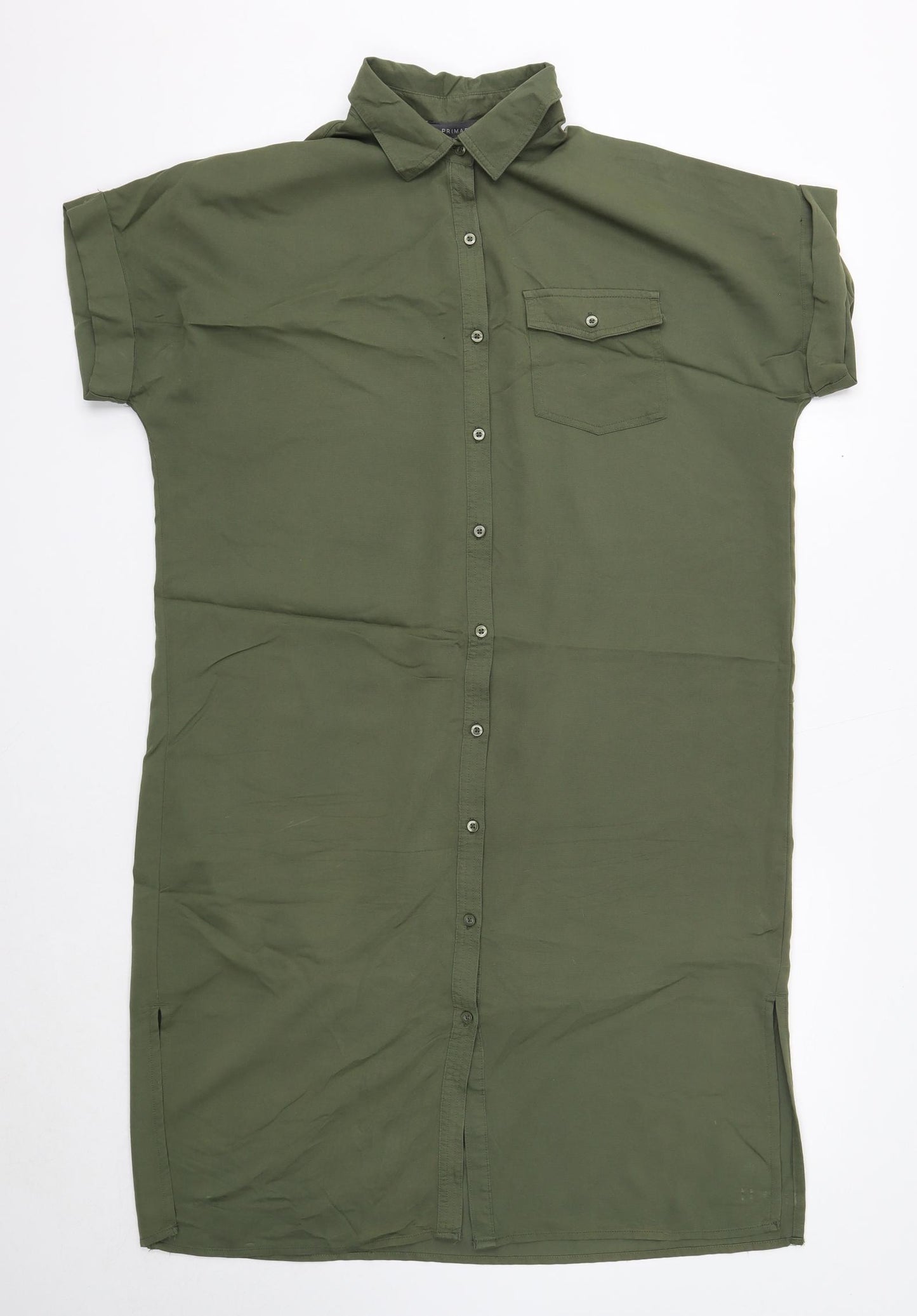 Primark Womens Green Polyester Shirt Dress Size 16 Collared Button