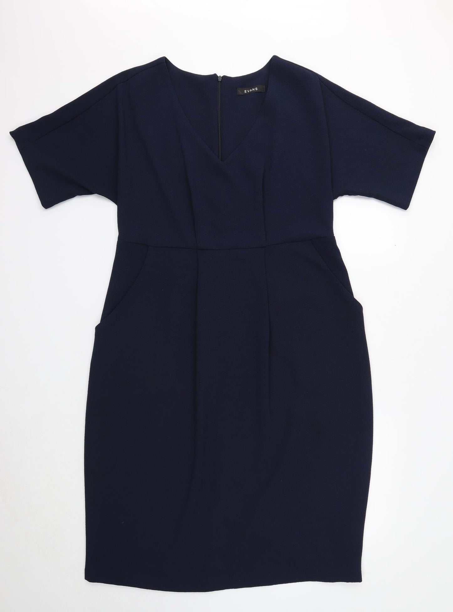 Evans Womens Blue Polyester Pencil Dress Size 16 V-Neck Zip