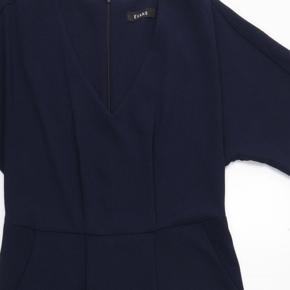 Evans Womens Blue Polyester Pencil Dress Size 16 V-Neck Zip