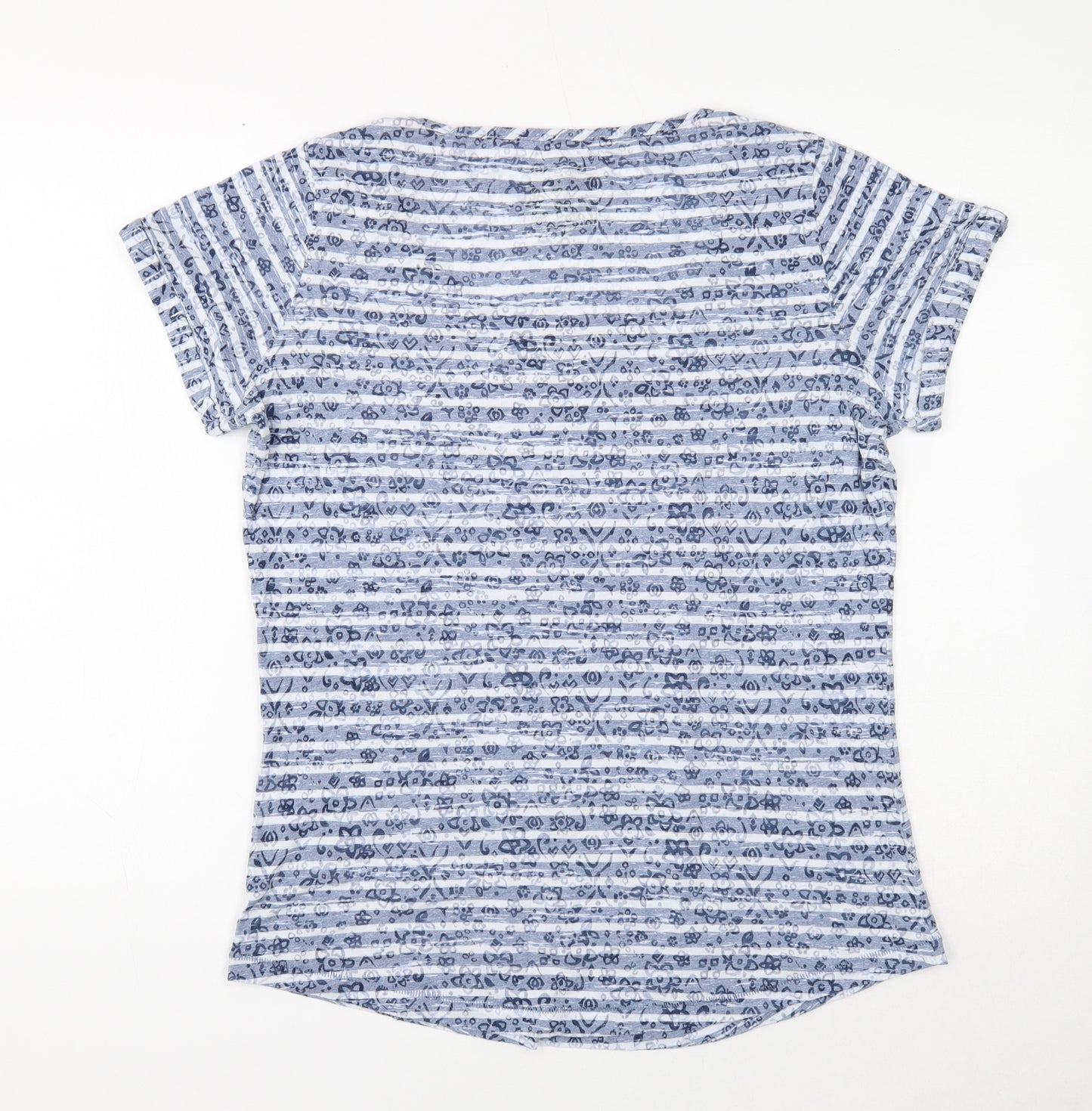 Faithful & True Womens Blue Striped Cotton Basic T-Shirt Size 14 Scoop Neck