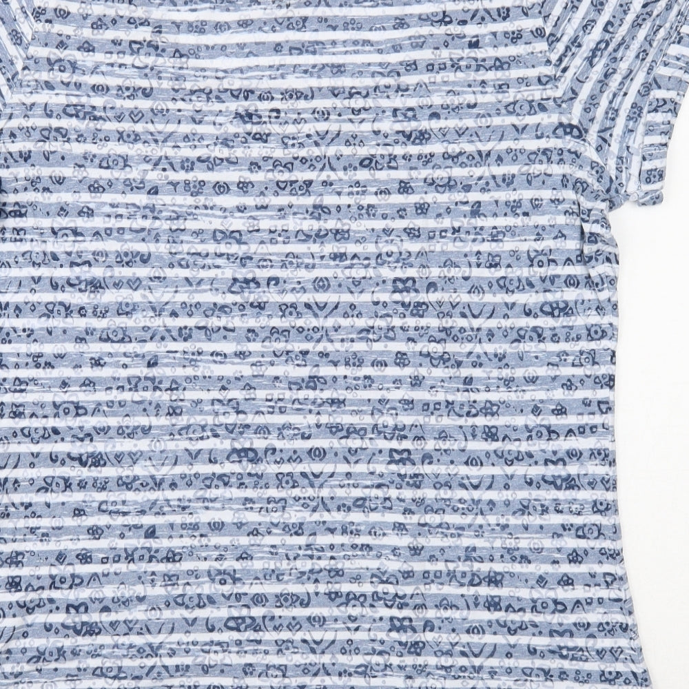 Faithful & True Womens Blue Striped Cotton Basic T-Shirt Size 14 Scoop Neck