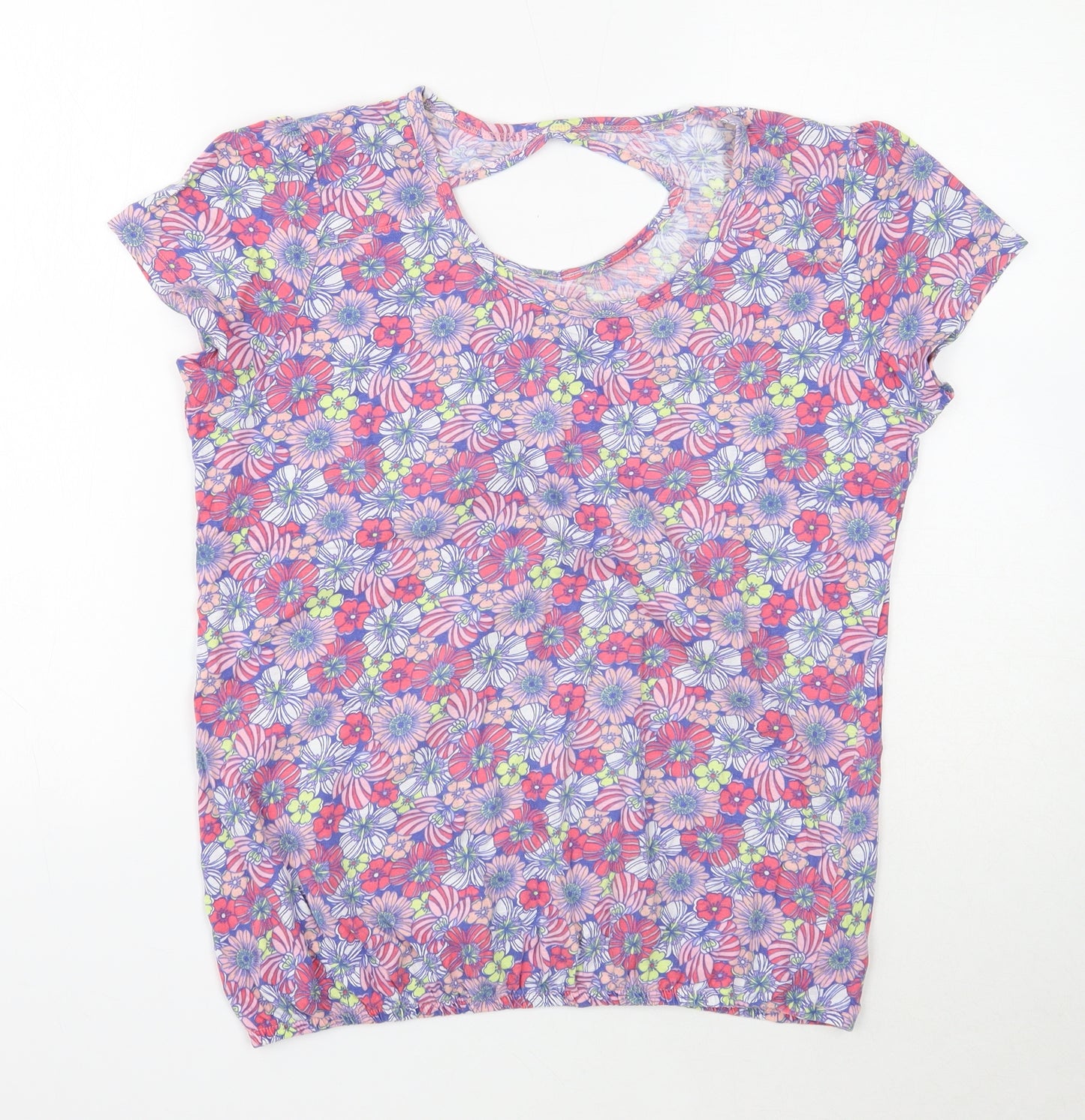 TU Womens Multicoloured Floral Cotton Basic T-Shirt Size 14 Round Neck