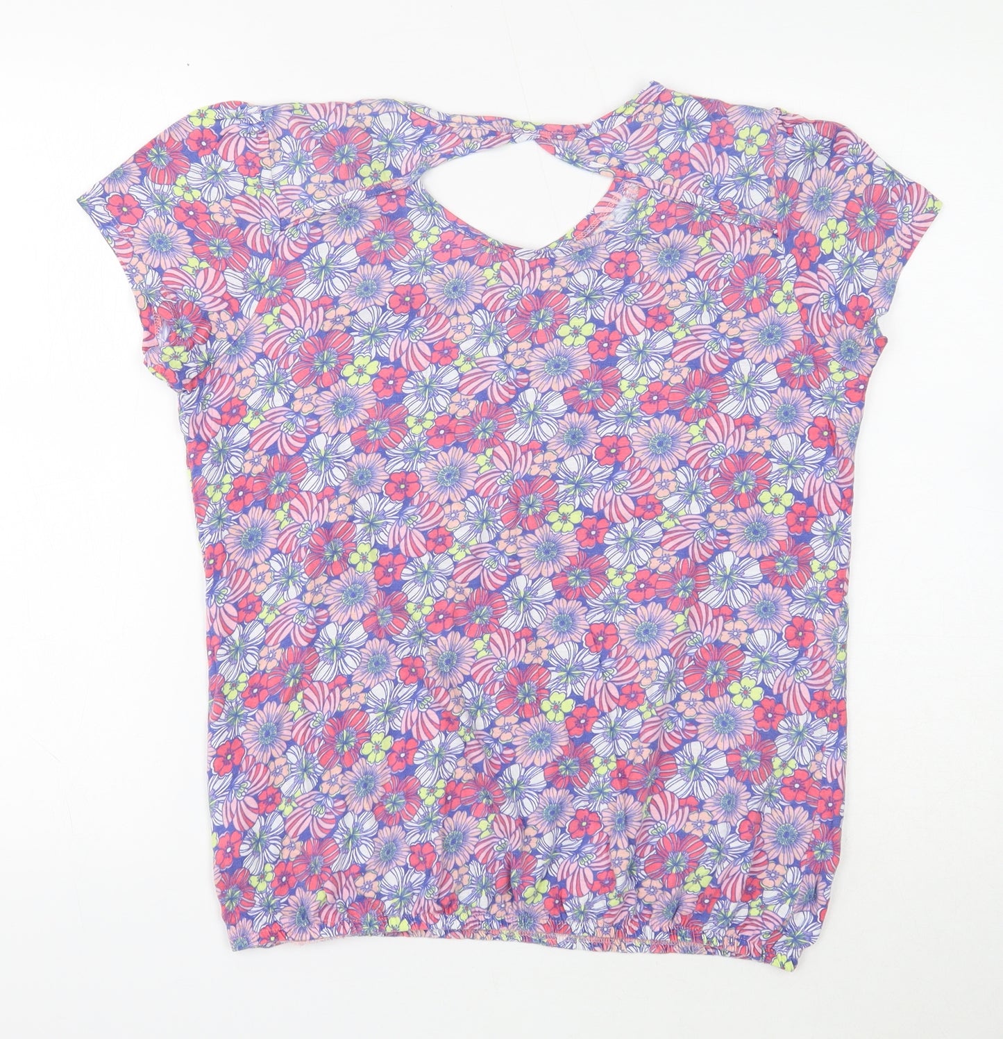 TU Womens Multicoloured Floral Cotton Basic T-Shirt Size 14 Round Neck