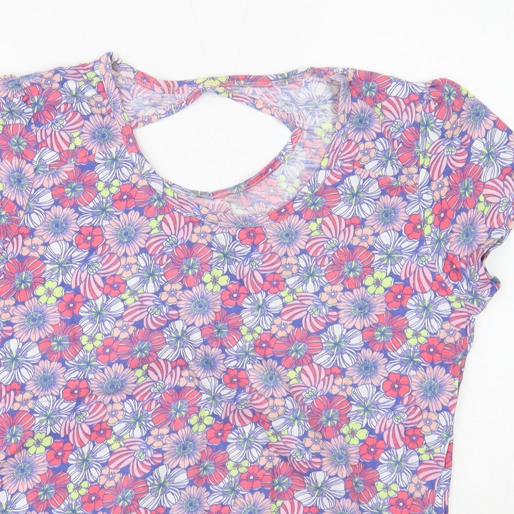 TU Womens Multicoloured Floral Cotton Basic T-Shirt Size 14 Round Neck