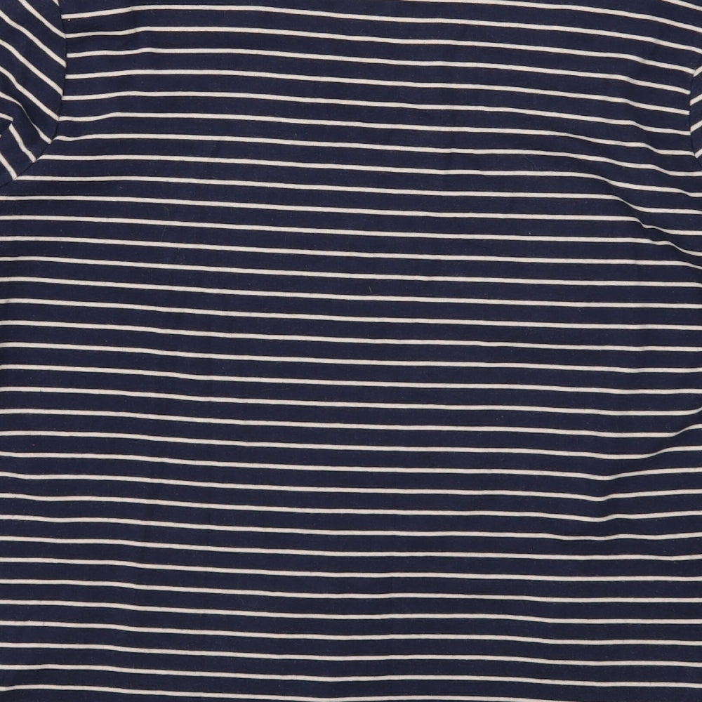 M&Co Womens Blue Striped Cotton Basic T-Shirt Size 16 V-Neck