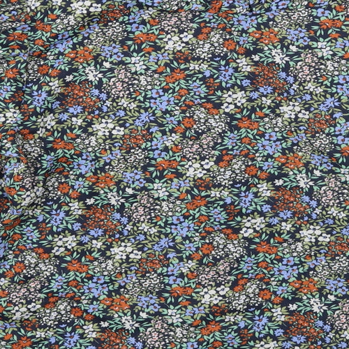 George Womens Blue Floral Polyester Basic Blouse Size 14 Round Neck