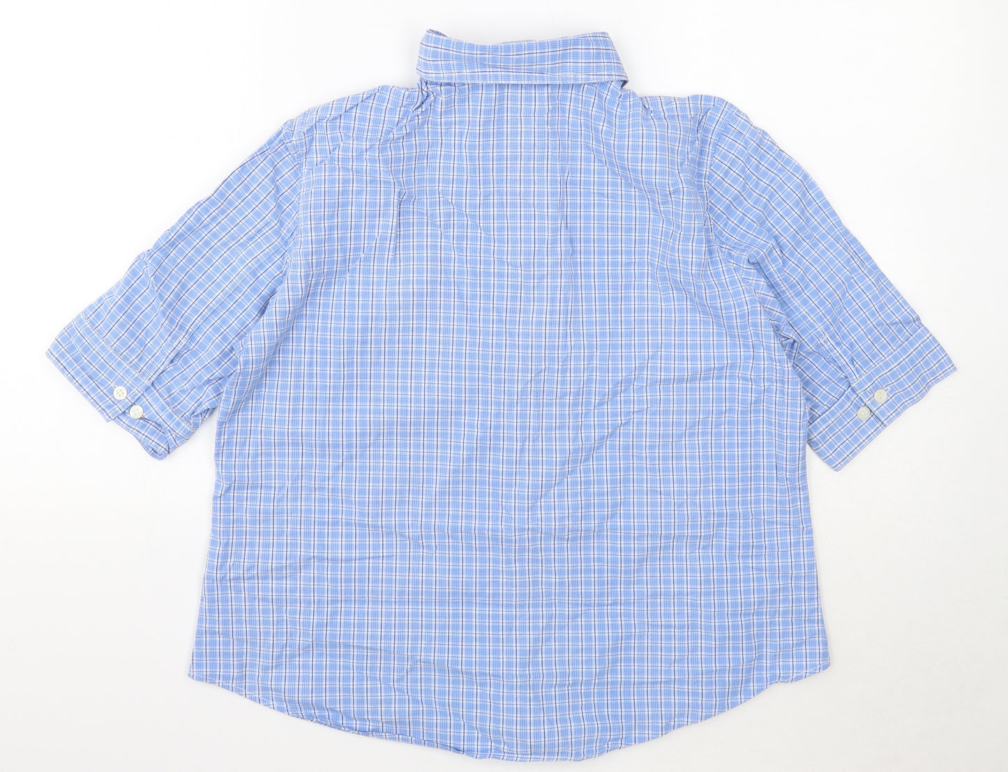 Marks and Spencer Mens Blue Plaid Cotton Button-Up Size 14 Collared Button