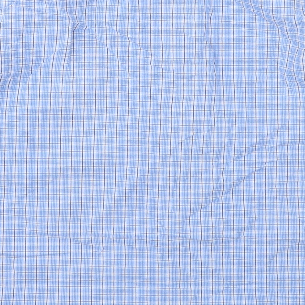 Marks and Spencer Mens Blue Plaid Cotton Button-Up Size 14 Collared Button