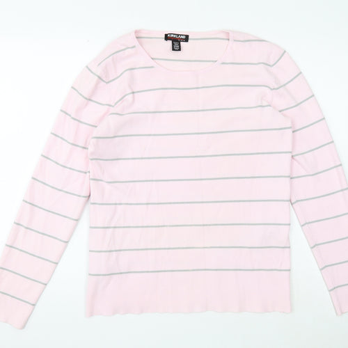 Kirkland Signature Womens Pink Scoop Neck Striped Viscose Pullover Jumper Size 2XS