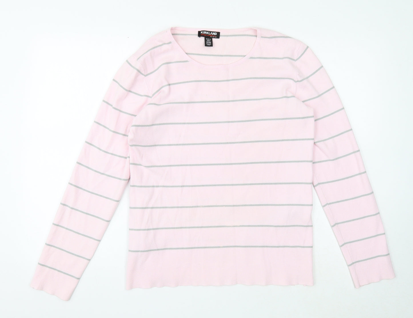 Kirkland Signature Womens Pink Scoop Neck Striped Viscose Pullover Jumper Size 2XS