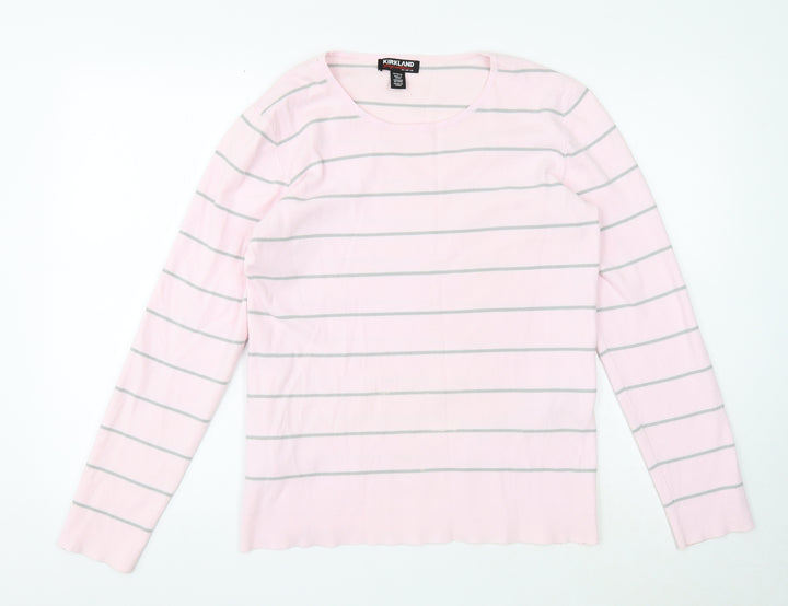 Kirkland Signature Womens Pink Scoop Neck Striped Viscose Pullover Jumper Size 2XS