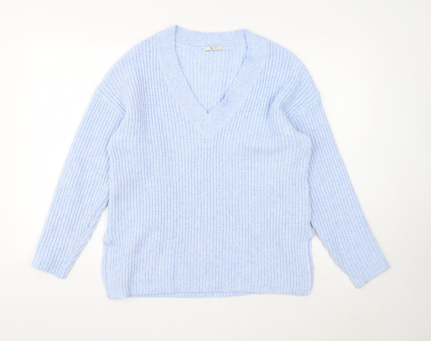 TU Womens Blue V-Neck Polyester Pullover Jumper Size 12