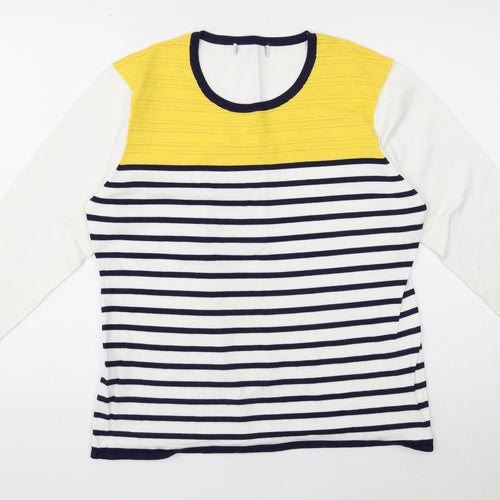 Preworn Womens White Scoop Neck Striped Viscose Pullover Jumper Size L - Size L-XL