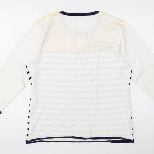Preworn Womens White Scoop Neck Striped Viscose Pullover Jumper Size L - Size L-XL