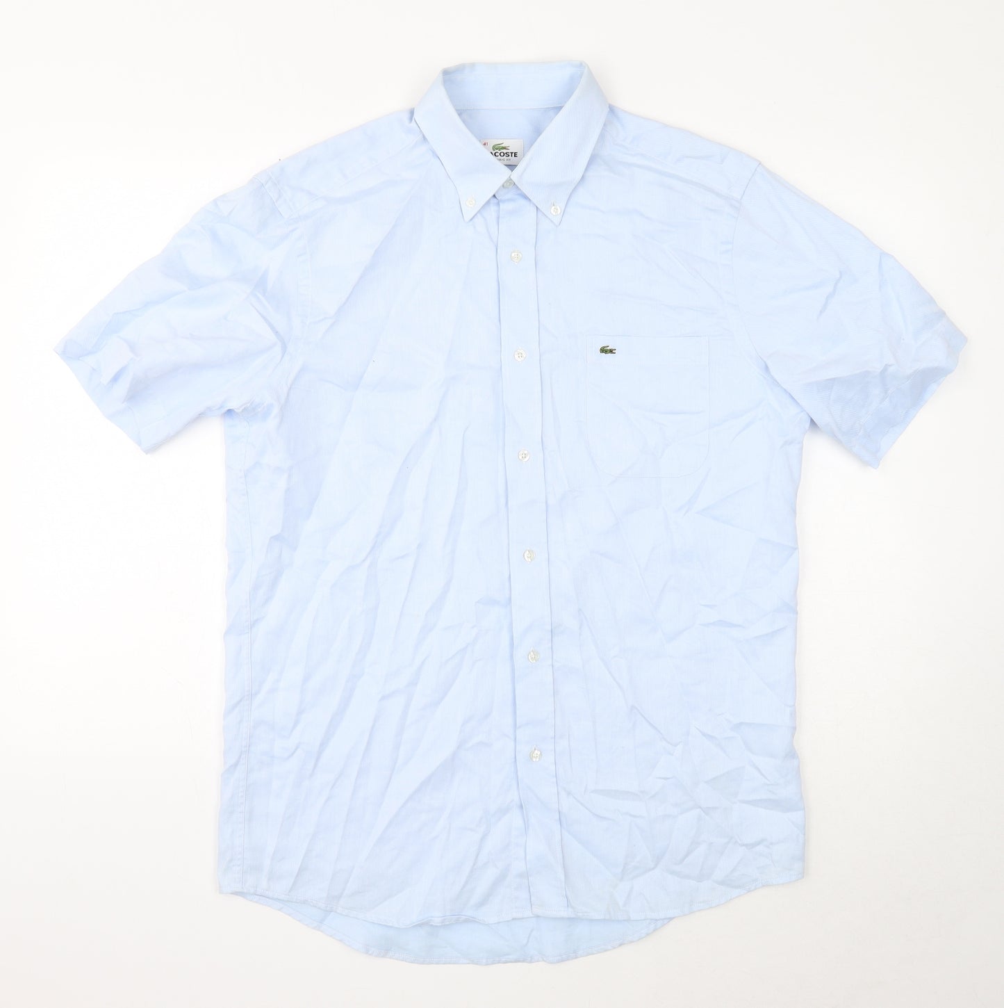 Lacoste Mens Blue Cotton Button-Up Size L Collared Button