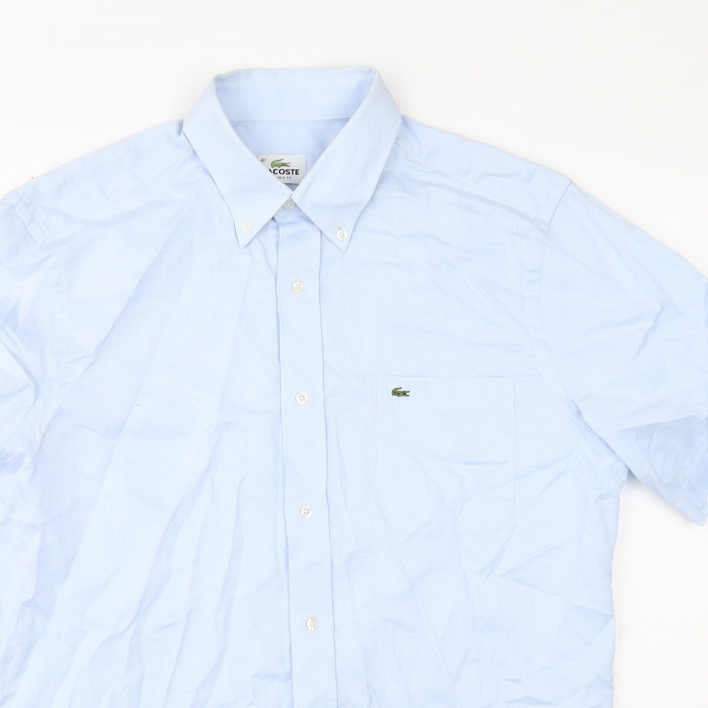Lacoste Mens Blue Cotton Button-Up Size L Collared Button