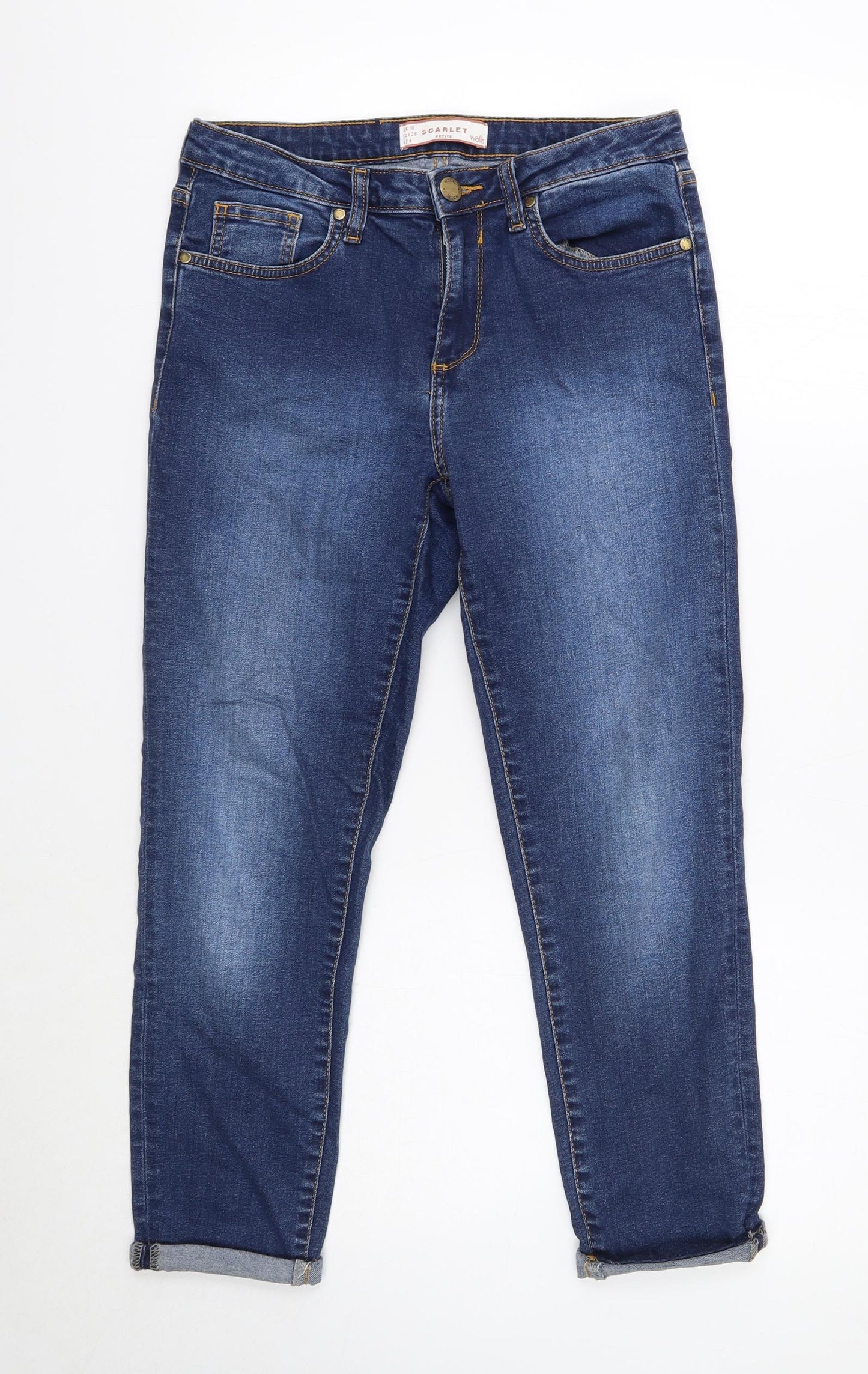 Wallis Womens Blue Cotton Straight Jeans Size 10 Regular Zip
