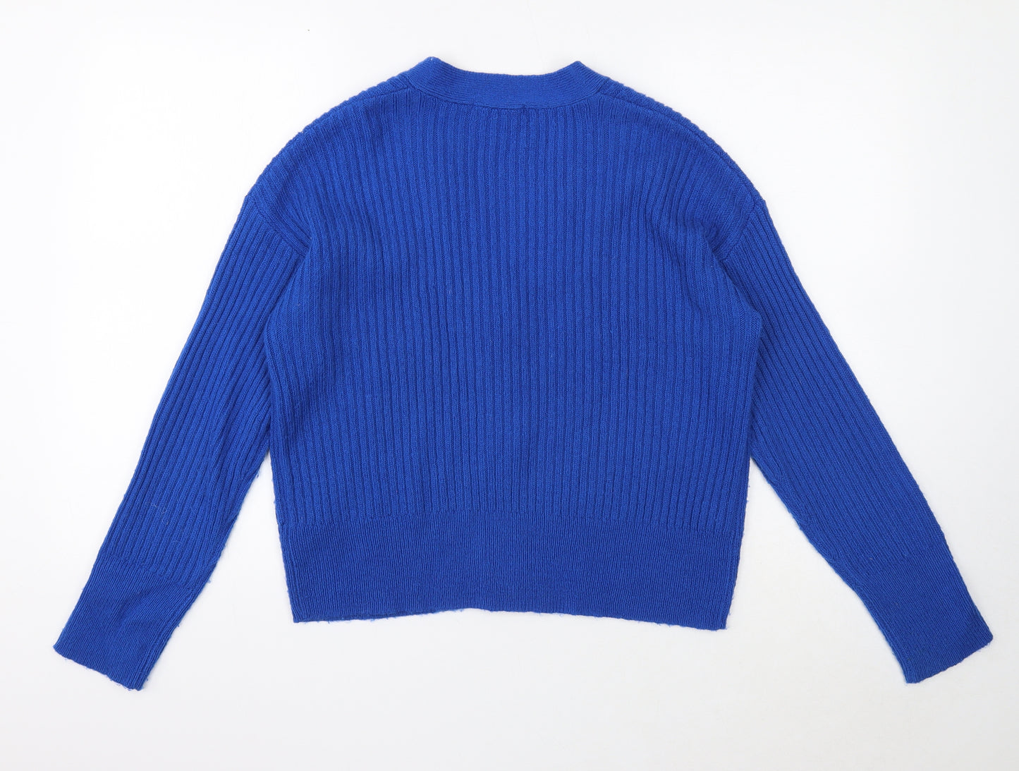 TU Womens Blue V-Neck Acrylic Cardigan Jumper Size 14 - Ribbed