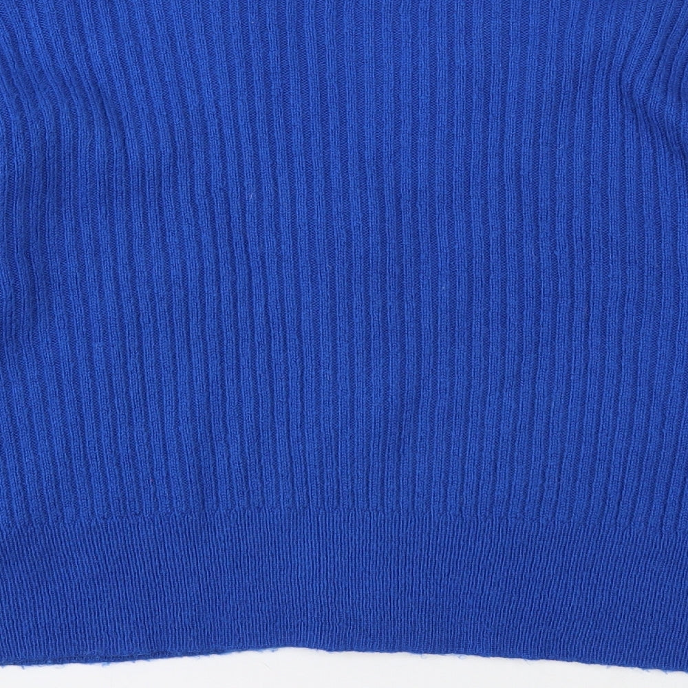 TU Womens Blue V-Neck Acrylic Cardigan Jumper Size 14 - Ribbed