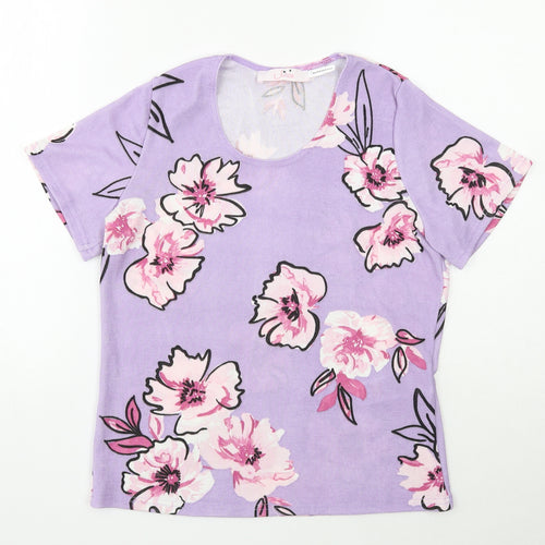 Julipa Womens Purple Floral Polyester Basic T-Shirt Size 8 Round Neck