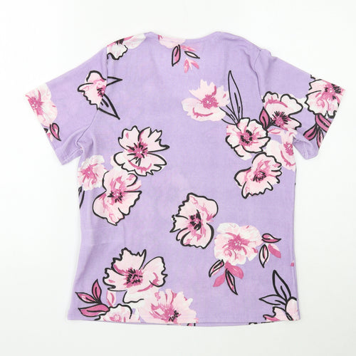 Julipa Womens Purple Floral Polyester Basic T-Shirt Size 8 Round Neck