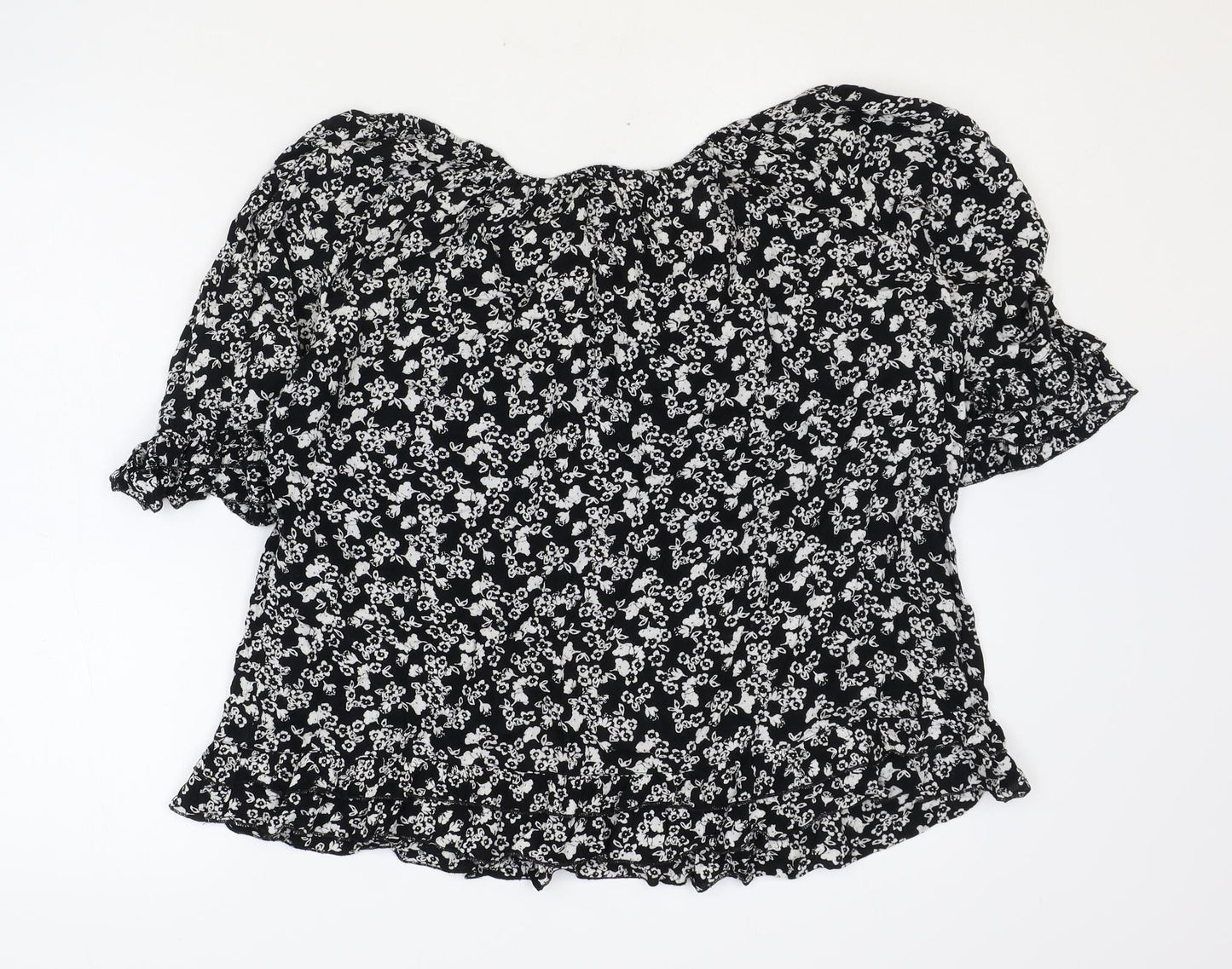 Dorothy Perkins Womens Black Geometric Viscose Basic Blouse Size 12 Round Neck