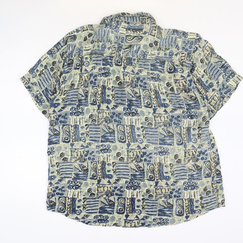 AN:X Mens Multicoloured Geometric Viscose Button-Up Size M Collared Button