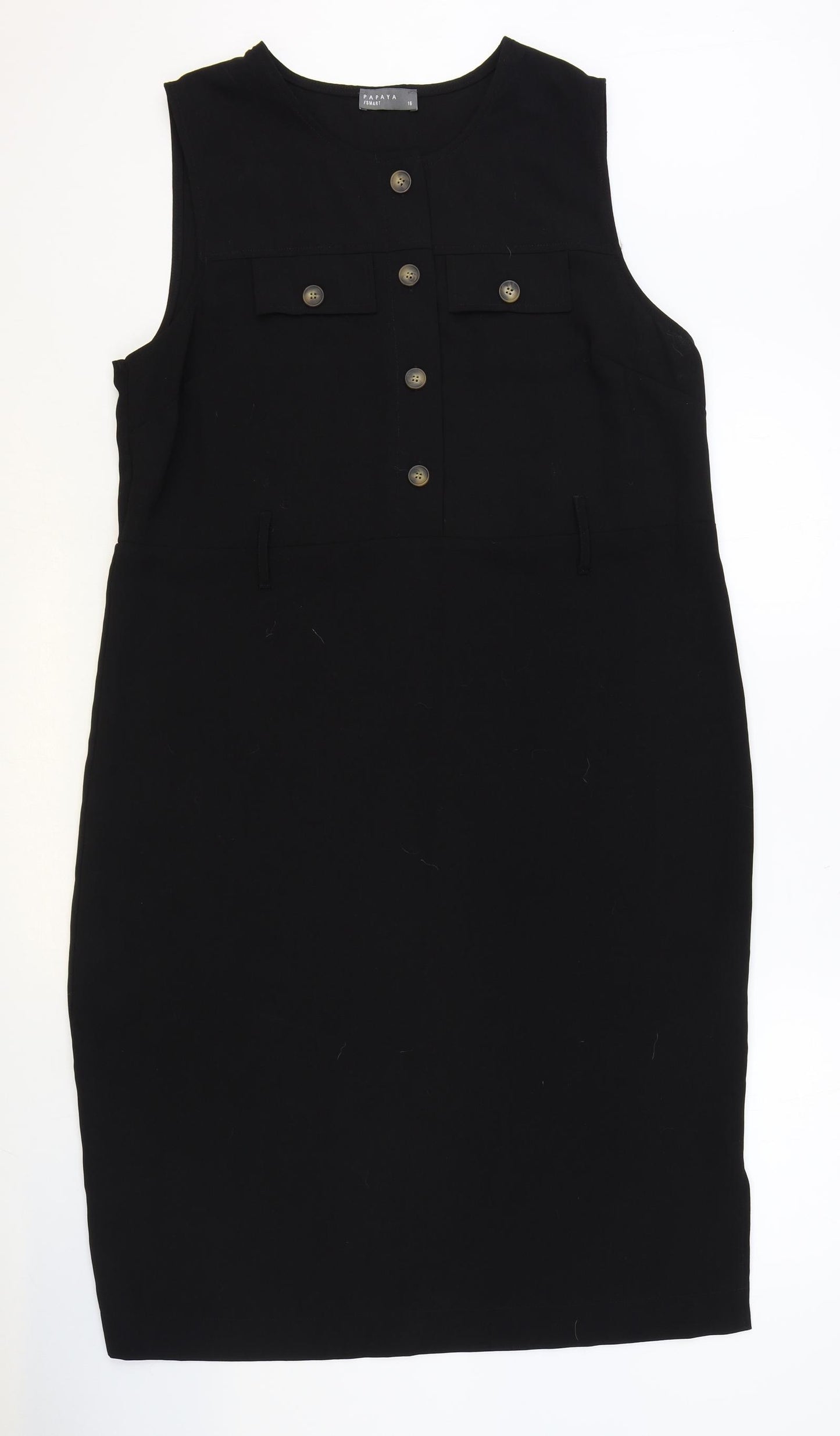 Papaya Womens Black Polyester Tank Dress Size 16 Round Neck Button