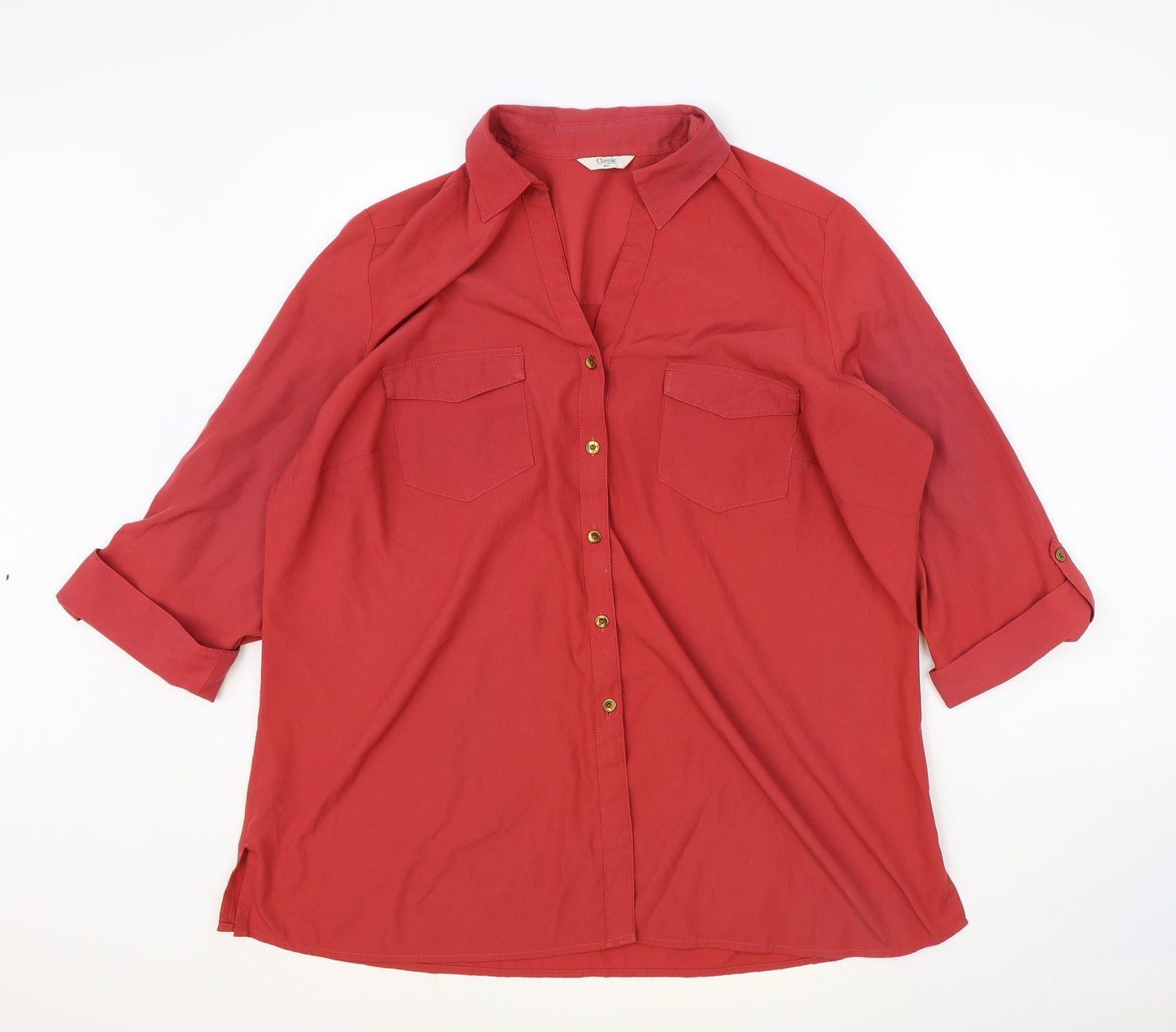 Marks and Spencer Womens Red Polyester Basic Button-Up Size 18 Collared