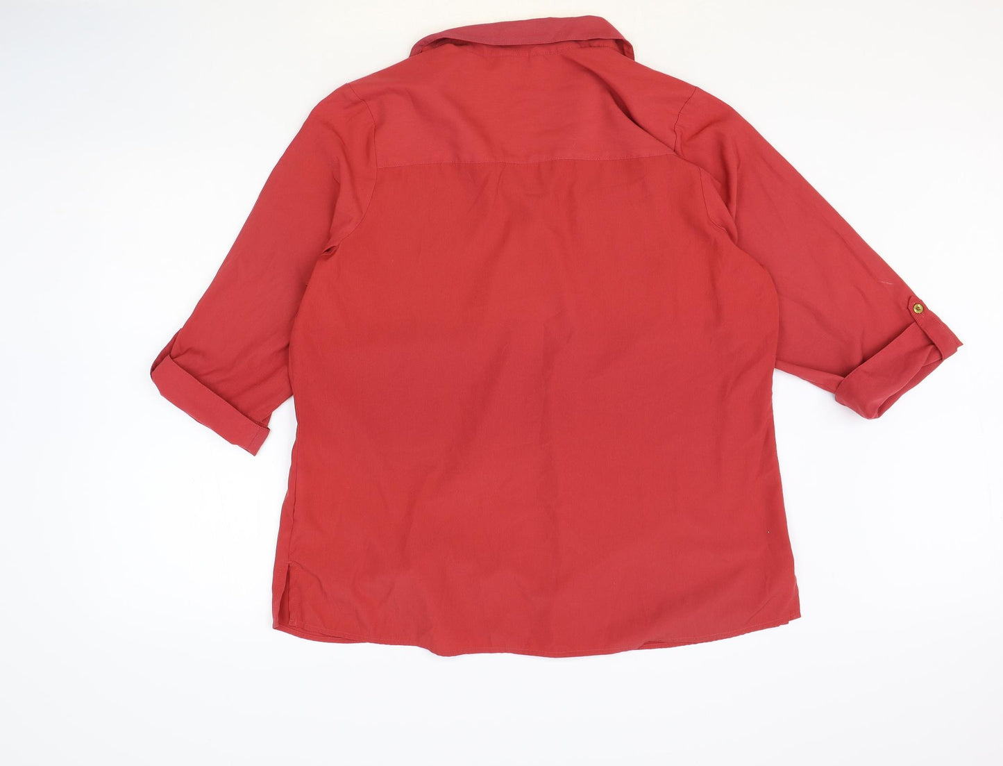 Marks and Spencer Womens Red Polyester Basic Button-Up Size 18 Collared