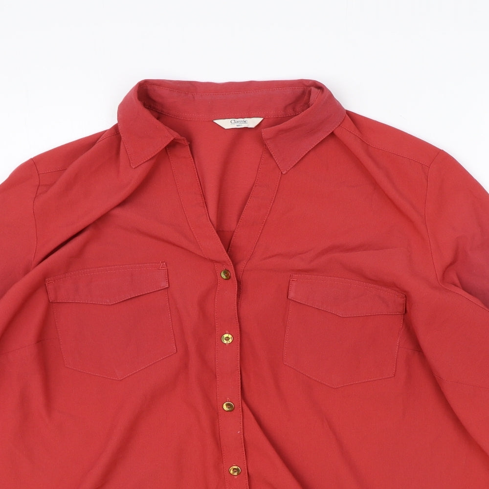 Marks and Spencer Womens Red Polyester Basic Button-Up Size 18 Collared